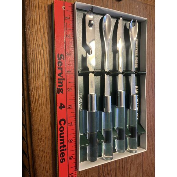 Vintage Frontier Forge Bar Hostess Set Stainless Clear Acrylic The Party Maker - Picture 4 of 4